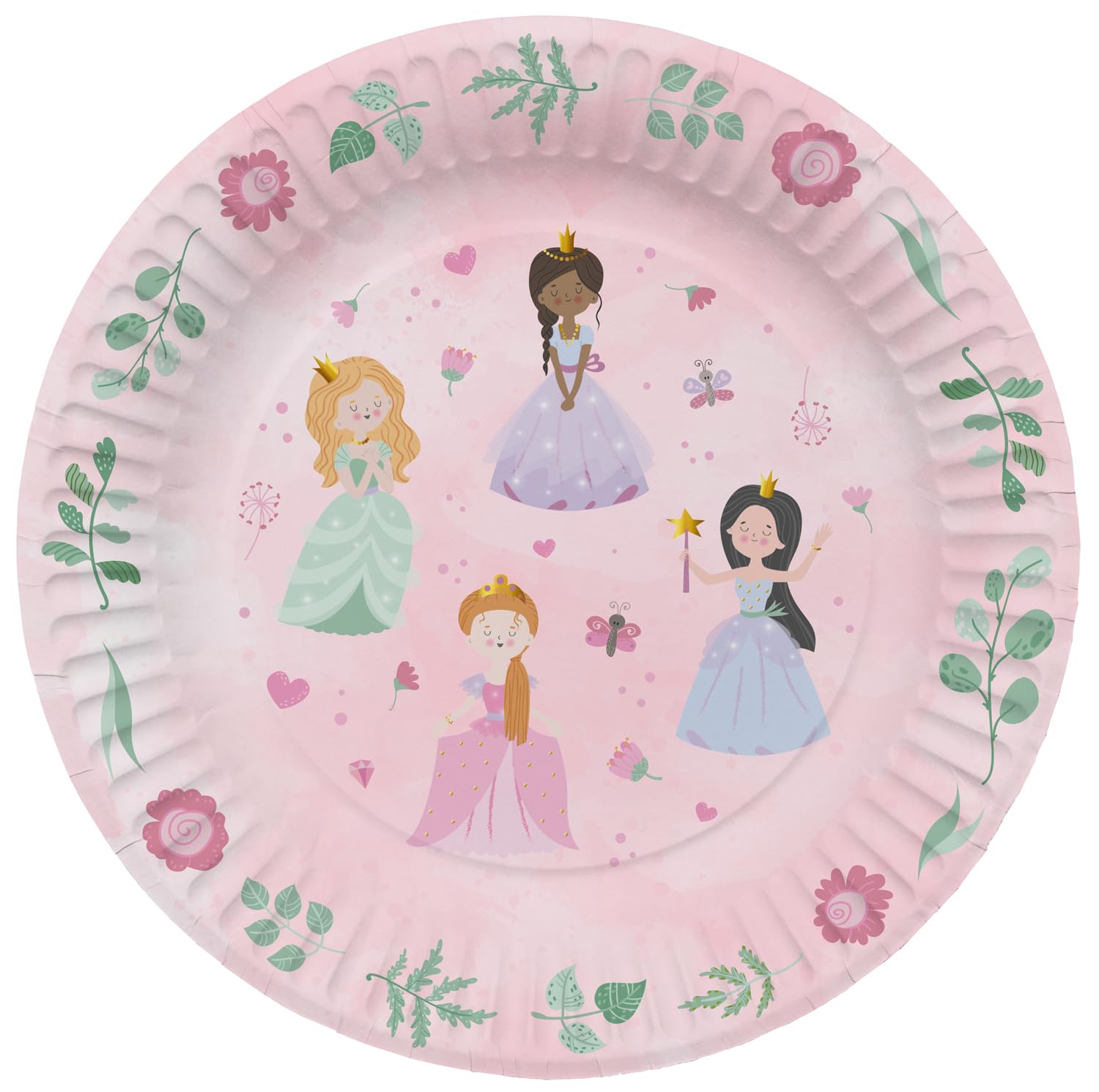 Folat 27486 Princess Birthday Decoration Pink - Plate - Pretty Princess - 23 cm - Pack of 8 - Princess Party Tableware for Princess Party