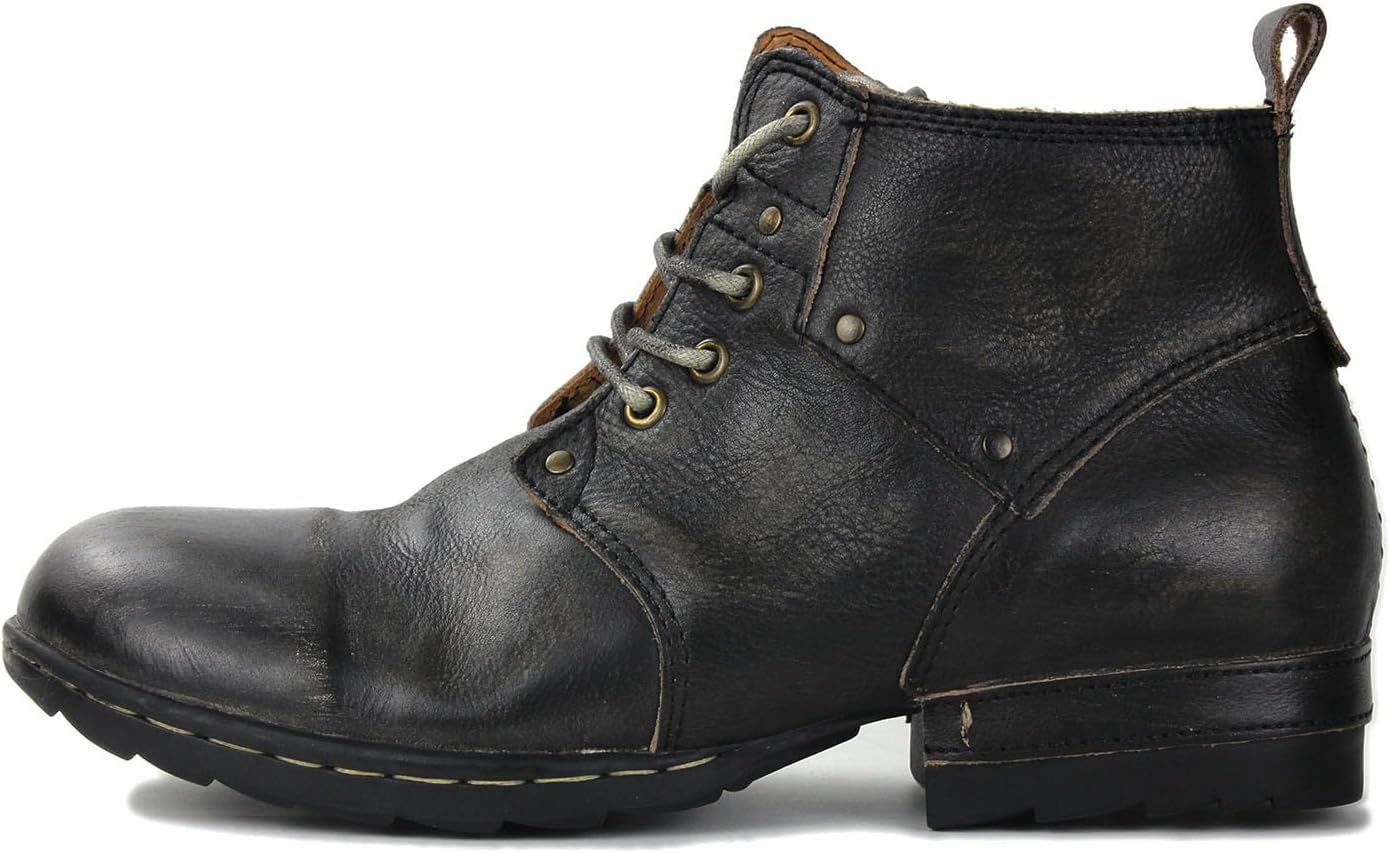 OSSTONE Moto Boots for Men Fashion lace-up Leather Chukka Boots Casual Shoes Metal Cleats OS-6015-3-A-US-R Metal Black - Image 2