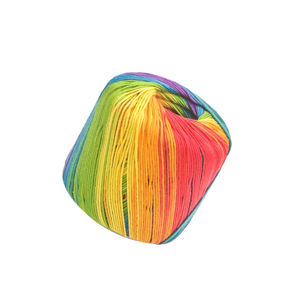Yarn Thread Cotton 1 Roll Gradient Cotton Yarn Skeins Color Segment Dyed Cotton Yarn DIY Hand Crocheted Knitting for Sweater Scarf Shawl (Rainbow) Crochet Thread Yarn