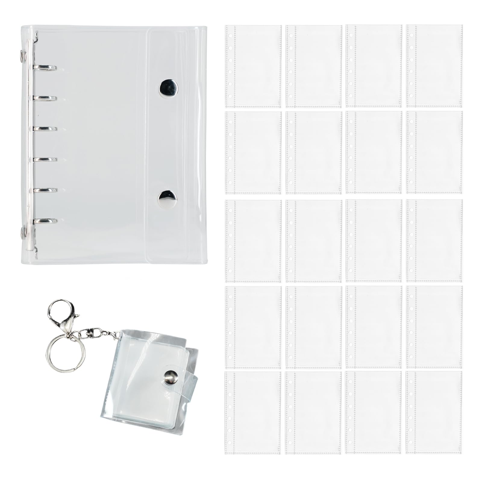 Sealing Notebook, Transparent, A7 Notebook, 6-Hole Ring, Personal Organizer, Clear Binder, Pocket Size, Push Selling Goods, For Girls, [Includes 1 Binder x 20 Refills, 1 Key-type Mini Notebook] (Clear