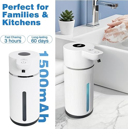Miniatura 7 de Dispensador de jabón automático sin contacto para cocina y baño, dispensador de jabón líquido de manos, resistente al agua y recargable, 14.2 onzas,