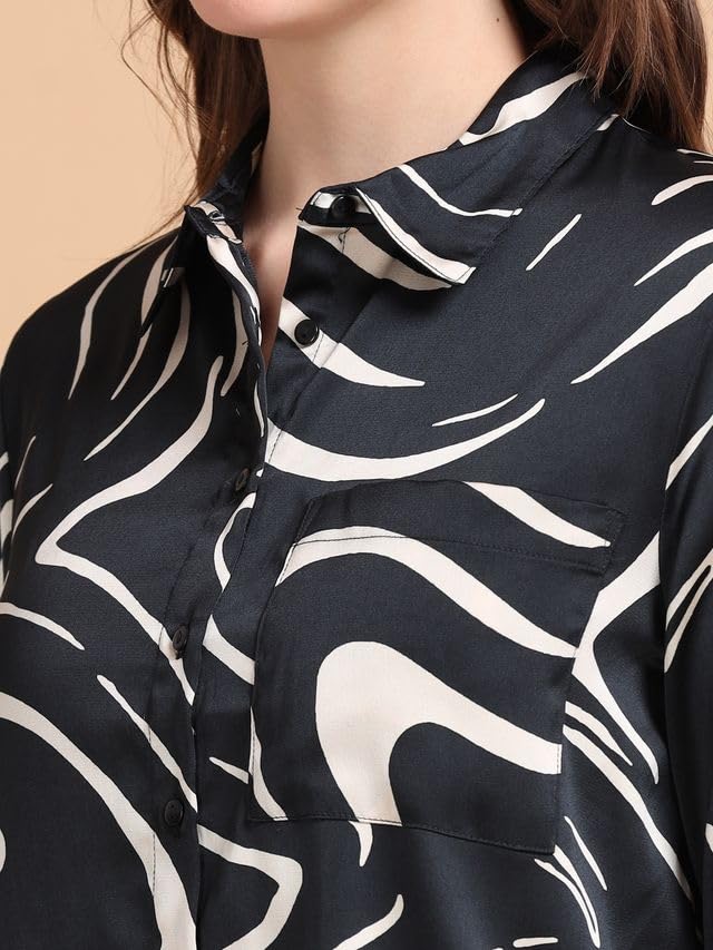 Image of Glam & Chique Women's Abstract Printed Button-Down Shirt XS-2XL