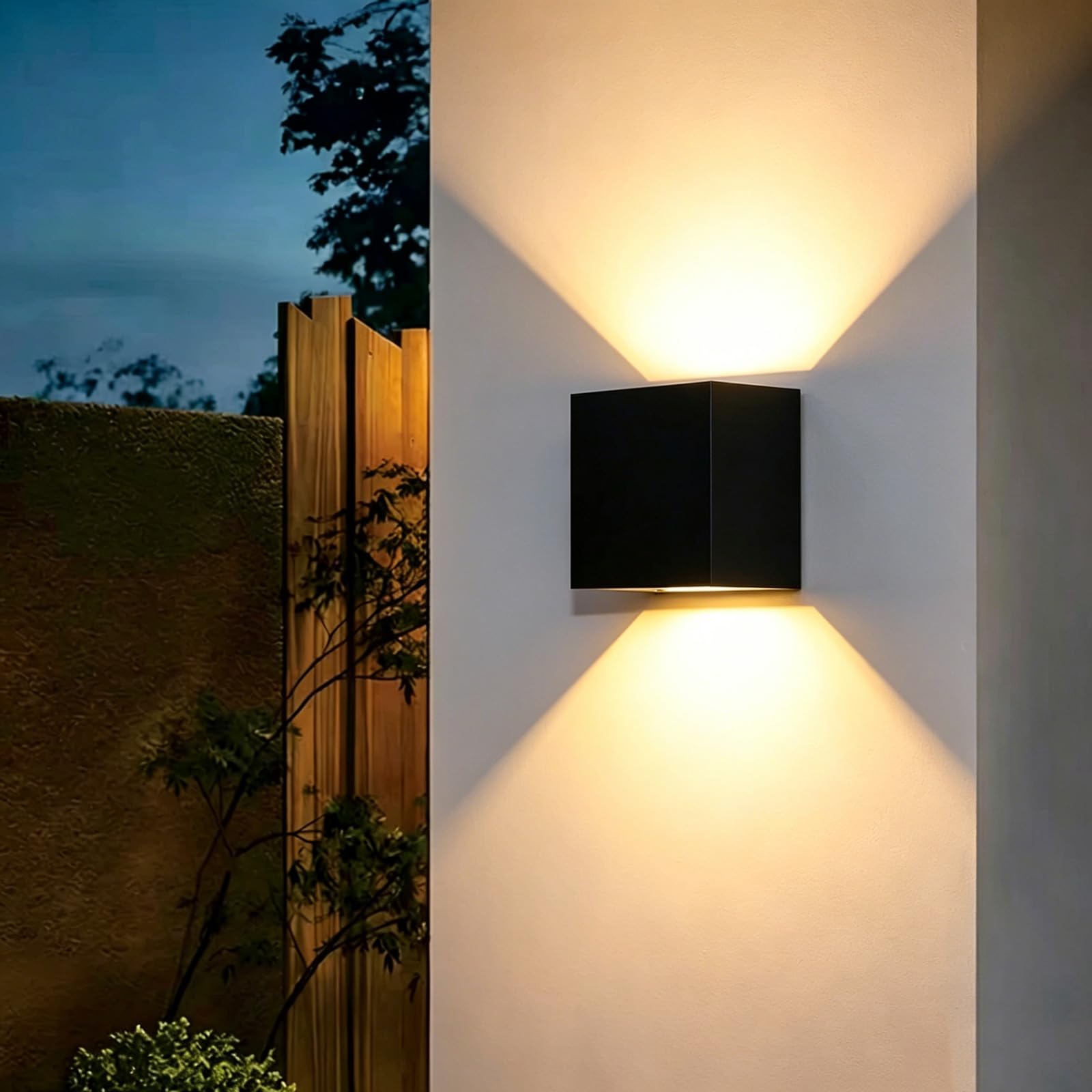 SDUYTDG ﻿Modern Aluminum Outside Porch Light Dual LED Downward Wall Sconce 3000K, Waterproof Black Exterior Wall Mount Light Fixture, Hardwired for Porch, Front Door, Garage, Patio
