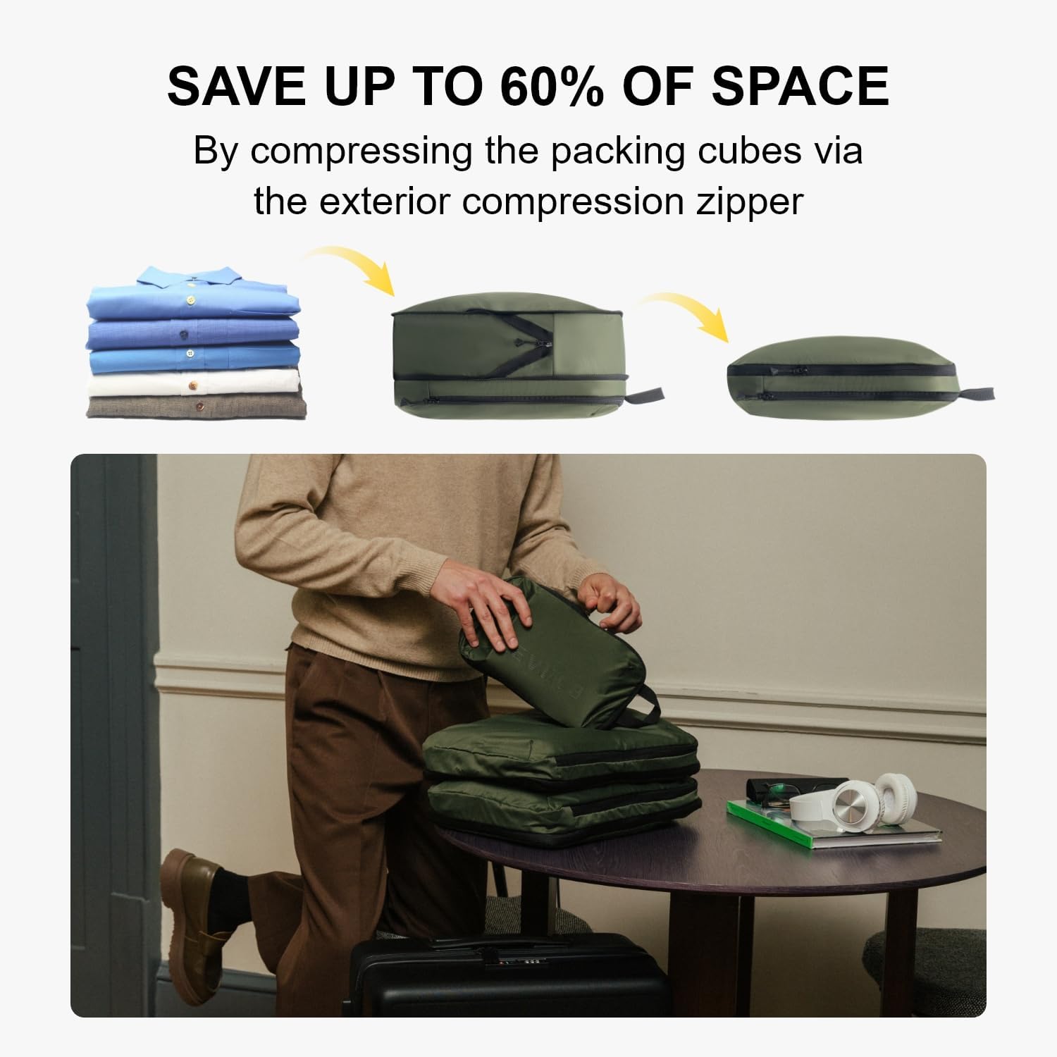LEVEL8 Compression Packing Cubes for Suitcase, 6 Set Travel Bags with Shoe Organizer, Packing Organizers Travels Accessories in 4 Sizes (Extra Large, Large, Medium, Small), Green - Image 5