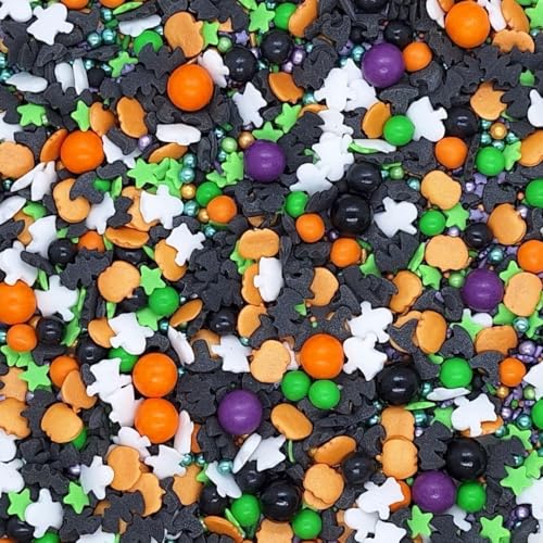 Sprinkles By Post. Halloween cupcake sprinkles mix (50g). Orange, green, purple, white and black edible Birthday cake decorations for home baking. Happy Halloween themed kids party cookie toppers. - Image 6