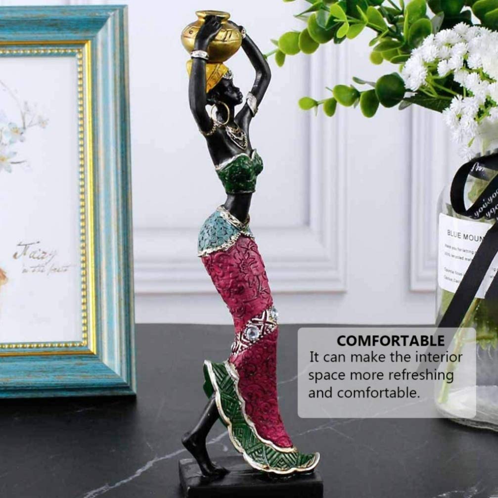 WINOMO 2 Stück Afrikanische Dame Skulptur Stammes Dame Figur Statuen Harz Handwerk Sammlung Statue Vintage Desktop-Ornamente