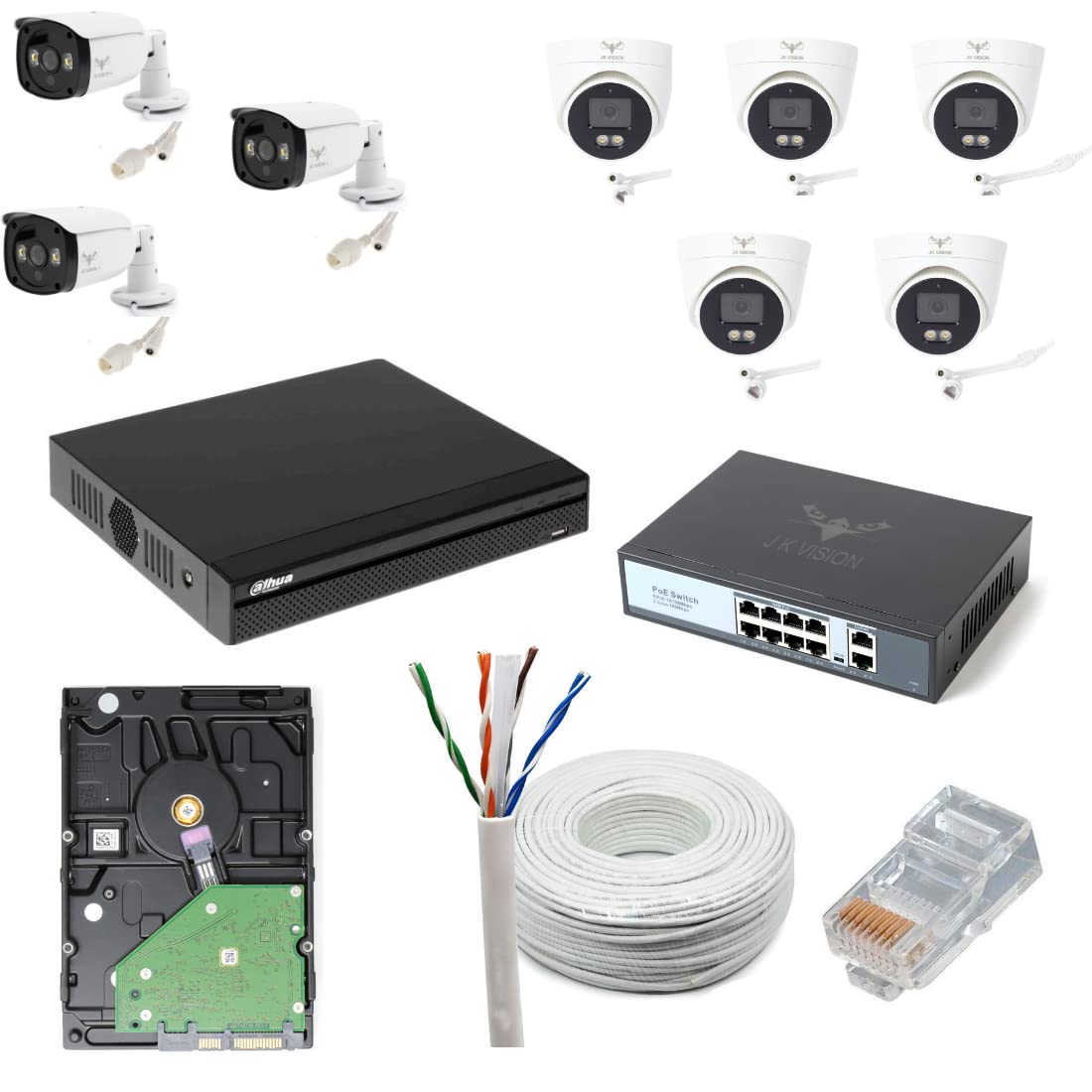 JK Vision 4MP CCTV IP Camera Full Set, 3 Bullet, 5 Dome, 8 Channel NVR, 8 Port POE, 2TB Hard Disk, Cat6 Cable 100 Meter, 16 RJ45 Connector Compatible with J.K.Vision RJ45-image-31
