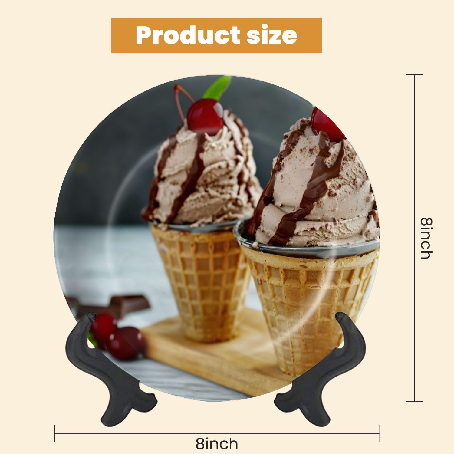 Decorative Plates for Display Chocolate ice cream waffle cones Gift Plates Ceramic Collections Plates Hanging Artwork for Living Dining Room Kitchen Souvenir