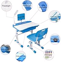 Vista 7 de Yinleader Juego de escritorio y silla para niños, altura ajustable, amplio cajón de almacenamiento, con escritorio inclinado ajustable, soporte