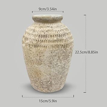 Ceramic Vase 22.5cm Tall Vintage Beige Farmhouse Shelf and Table Decor