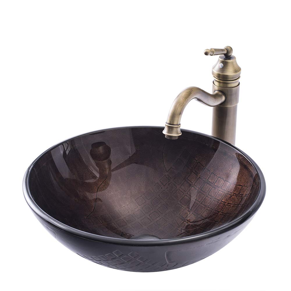 Bassin rond en verre trempé design carreaux, vasque à poser