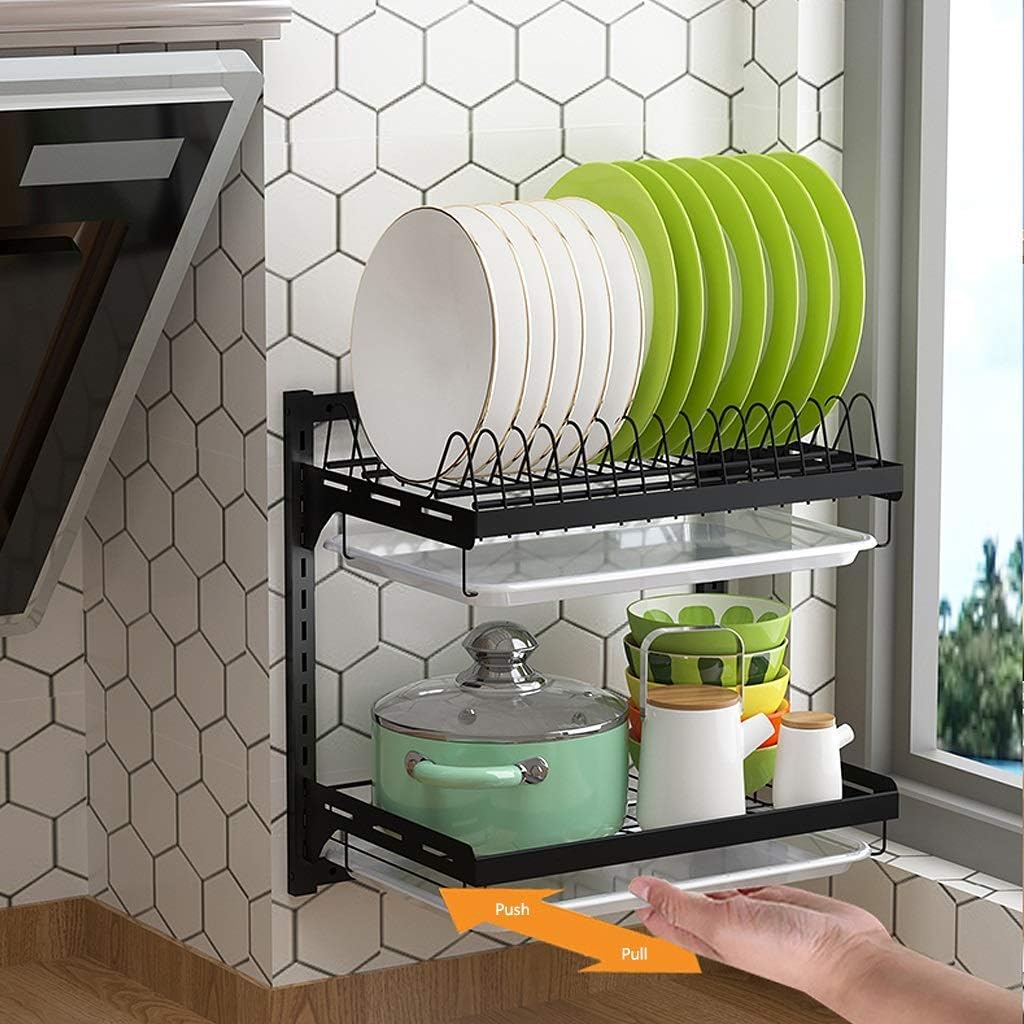 Escurridor de Platos Pared Acero Inoxidable 201 para Cocina,Organizador 2 o 3 Niveles con bandejas,Platos y Cuencos(3 Capas)