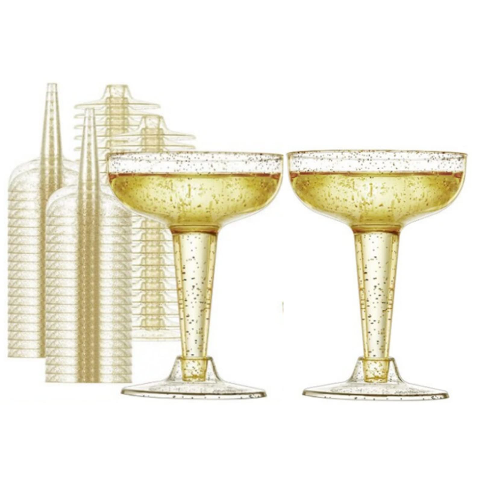 TSLBW 20 Pcs Clear Champagne Flutes 5 OZ Plastic Glitter Champagne Flutes Reusable Stemmed Party Wine Cups Crystal Wine Cocktail Cups for Garden Wedding Birthday Anniversary Party