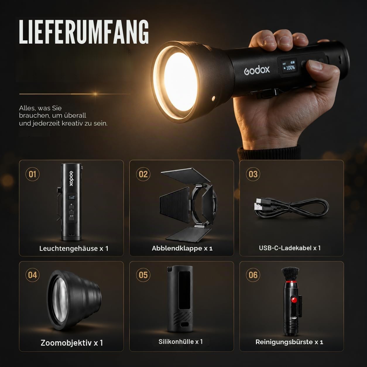 Godox FL15Bi Handheld Bi-Color LED-Videoleuchte, 2800K-6500K, 25600 Lux @0.5m, CRI 97 TLCI 98, 4750mAh USB-C wiederaufladbar, 11 FX, App-Steuerung, IP54, für Video Portrait Content Creation