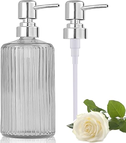 Dispensador de jabón de manos de 17 onzas, dispensador de jabón de vidrio transparente con bomba de repuesto larga, botella de bomba de loción