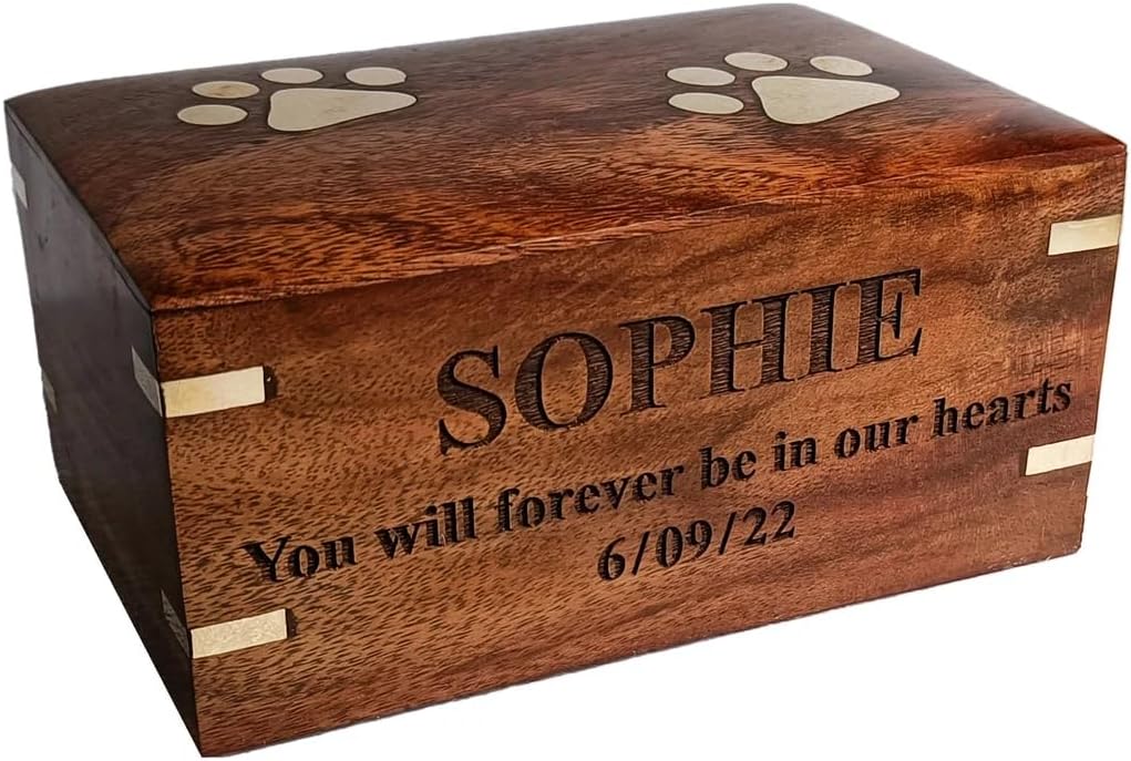 Personalized Rosewood Pet Urn for Dog Ashes - Wooden Memorial Cremation Urn Box for Cats - Decorative Keepsake Funeral Urns for Pet Ashes - Fits Pets from 10 lbs to 160 lbs (S to XL) - Sympathy Gift