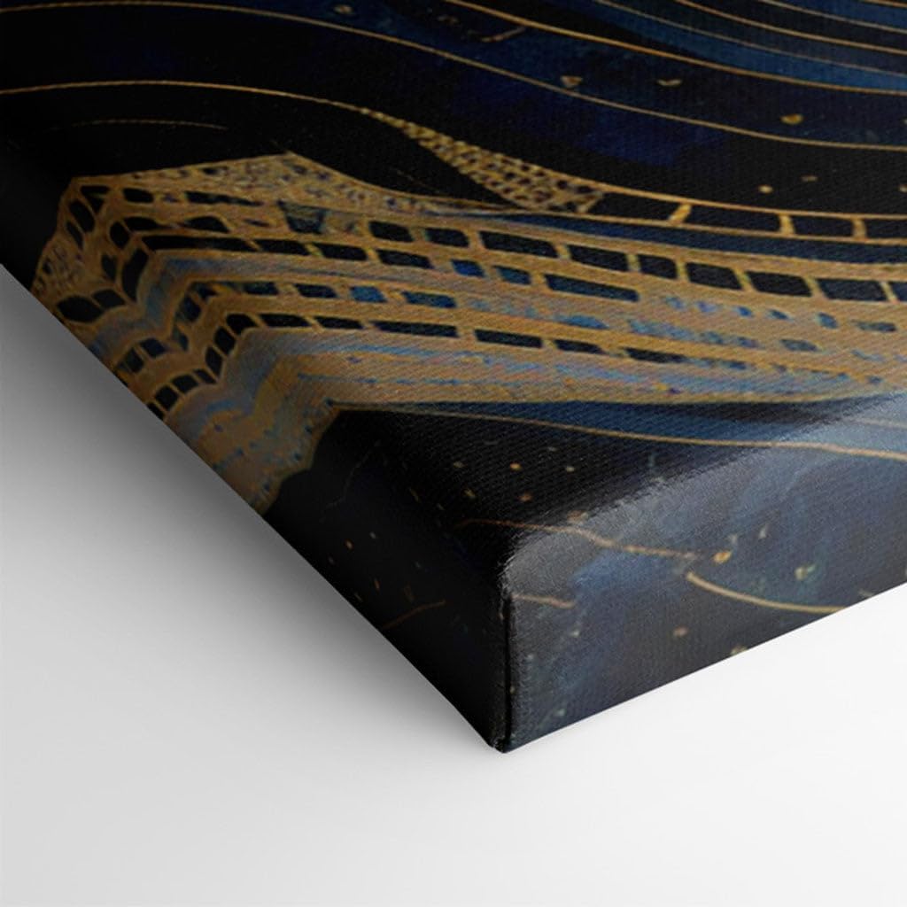 Canvas for Living room. Whispers of Gold in the Midnight Realm: Unveiling the Mystique of Abstract Night Scapes, 27 x 18 inch Canvas Wall Art - Ready to Hang - 69x46 cm (27x18 inch)