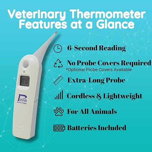 Miniatura 3 de Pavia Termómetro veterinario de temperatura rectal, temperaturas precisas en solo 6 segundos, inalámbrico, ideal para perros, gatos, caballos,
