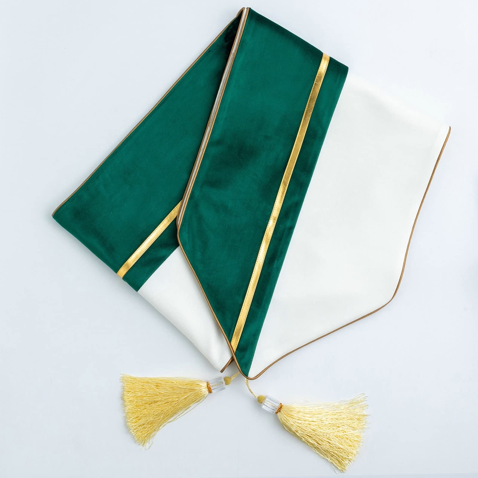 Tischläufer Polyester Modern, Tischläufer Hochzeit 32x280 cm, Zweifarbig mit Goldstreifen und Quasten