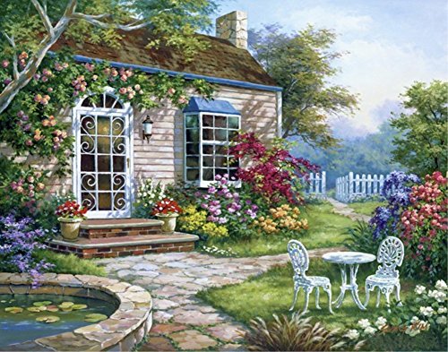 Wowdecor Paint by Numbers Kits for Adults Kids, Number Painting - Forest Flowers Yard Cottage Landscape 16x20 inch (Frameless)