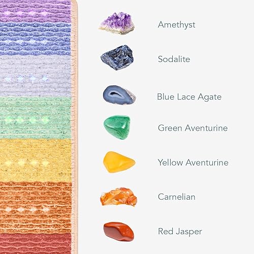 Miniatura 4 de HealthyLine Alfombrilla de chakra arcoíris  Reiki mejorado, yoga y masaje  Almohadilla térmica eléctrica de piedras preciosas con iones negativos y