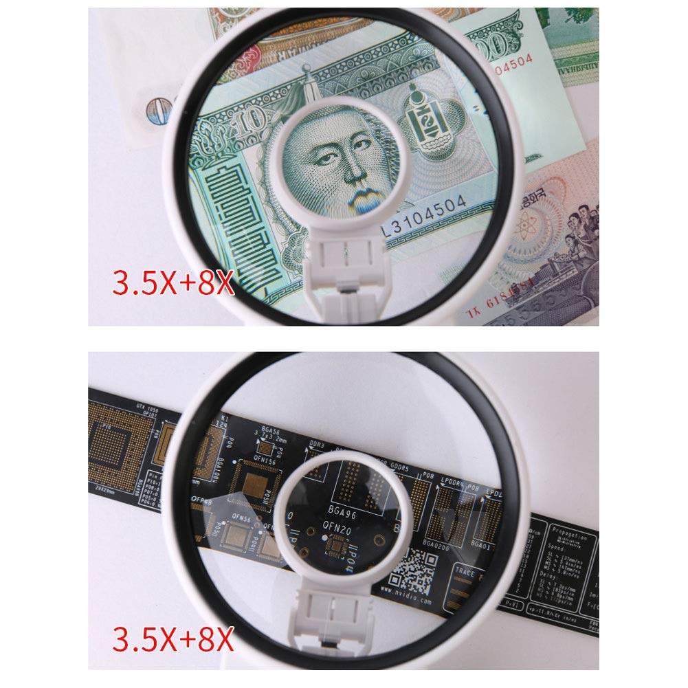 96 lupa con luz LED, lupa manos libres con 6 lentes desmontables luz LED para joyería lupa y reparación electrónica