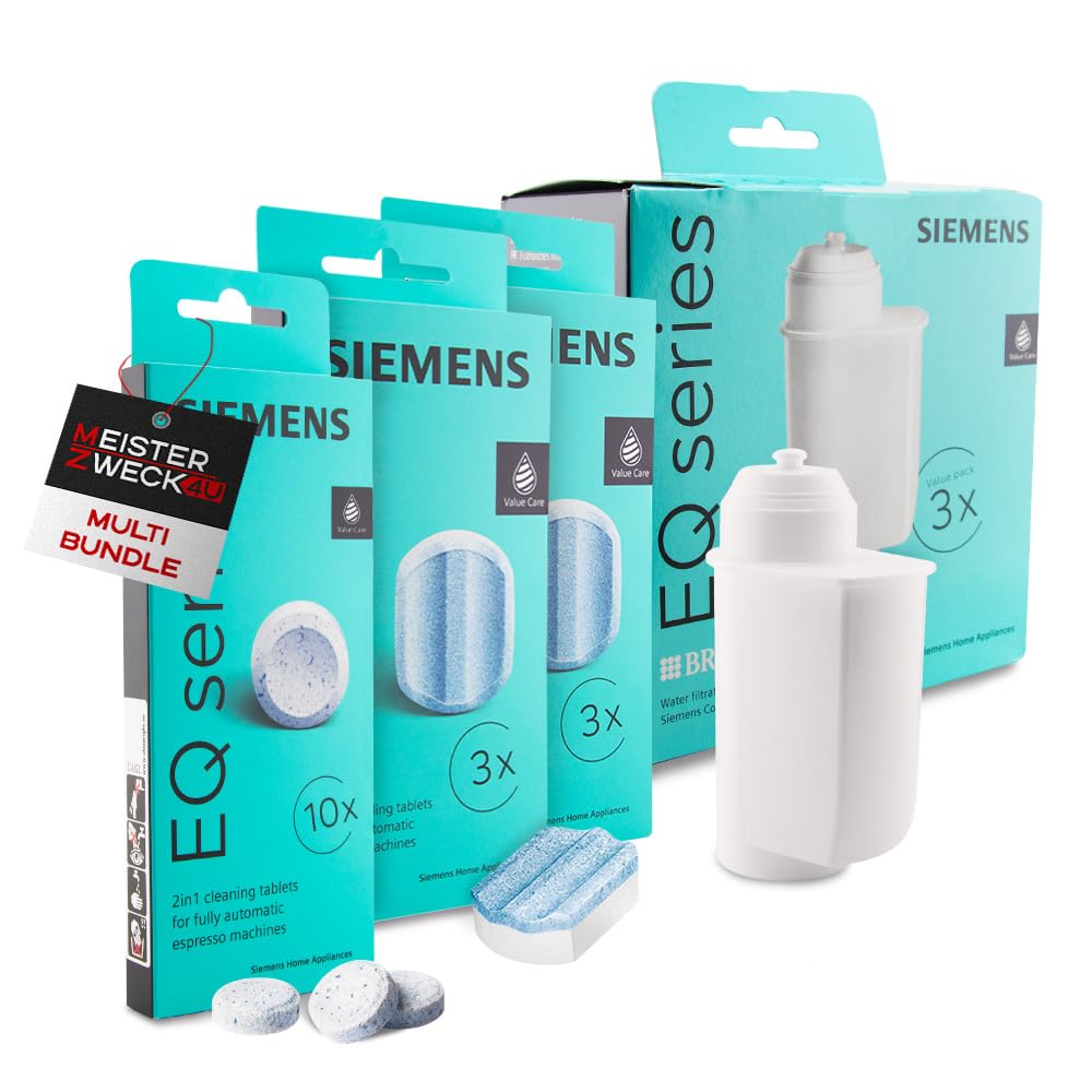Pflegeset Kaffeevollautomat 3x Wasserfilter 1x Reinigungstabletten 2x Entkalkungstabletten, kompatibel mit Siemens EQ Series, Reinigungsset & Entkalkung Kaffeemaschinen
