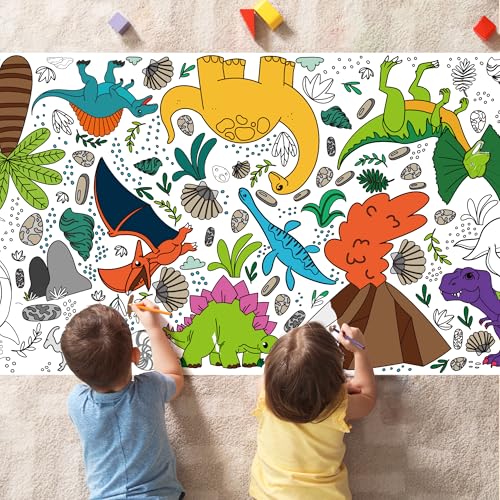 Image of OHOME Dinosaur Giant Coloring Poster /Tablecloth - Dinosaur Birthday Decorations,Kids Crafts Games Activities Toys Decor Party Decor for Classroom School
