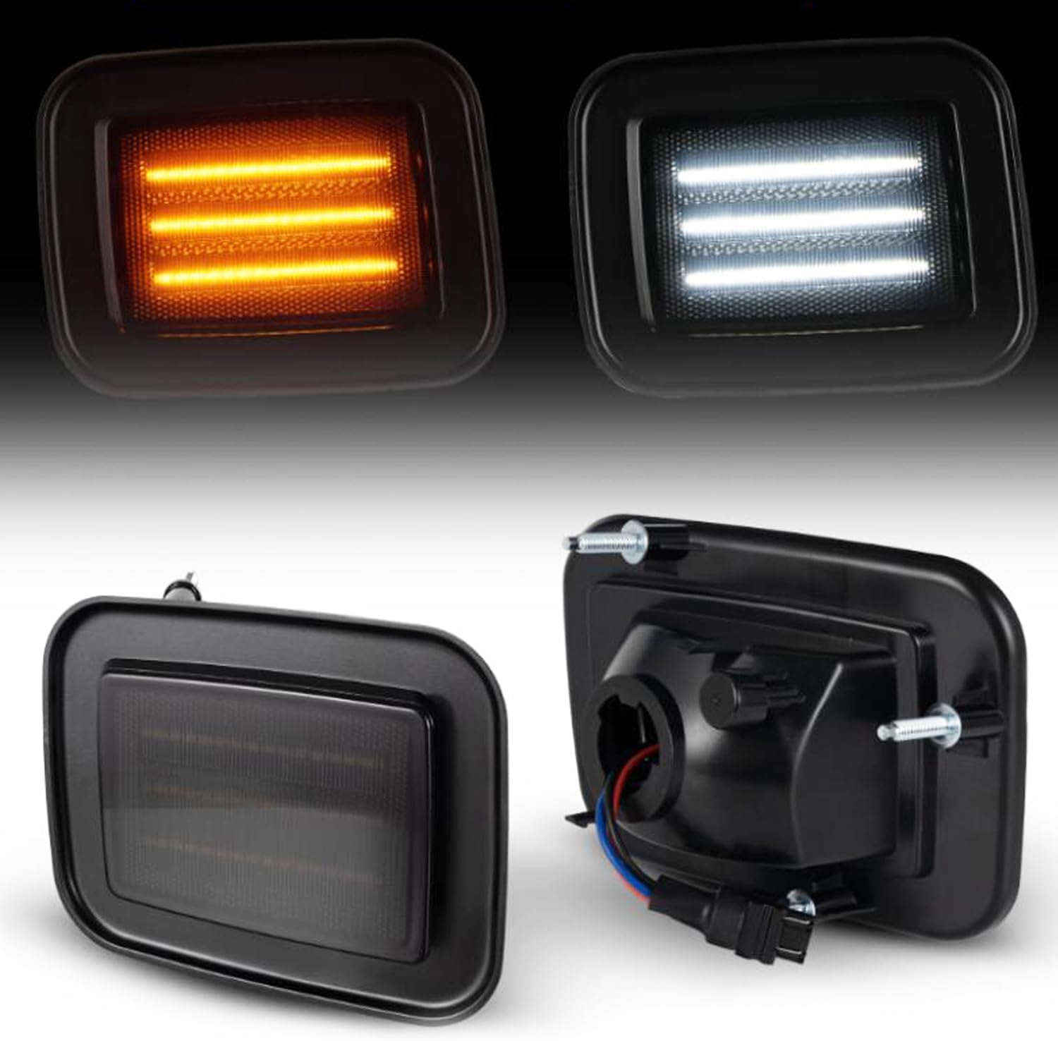 For Hummer H2 03-09 H2 SUT Front Bumper Led Side Marker Turn Signal Light Lamp, Dual Color Switchback H2 DRL Parking Light with Smoke Lens,15060530 15060529