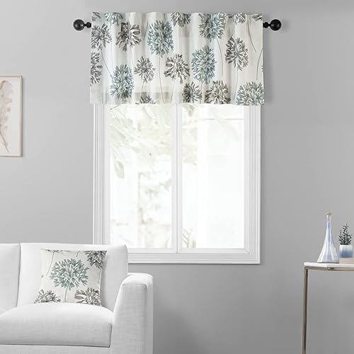 HPD Half Price Drapes Cenefa de ventana 50 x 19 algodón estampado Allium, PRTW-VLD05-19, azul Allium gris