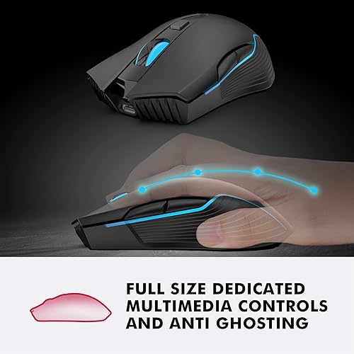 Miniatura 4 de NPET Combo de teclado y mouse inalámbricos para juegos S21, retroiluminación RGB, teclado ergonómico silencioso de sensación mecánica, mouse para