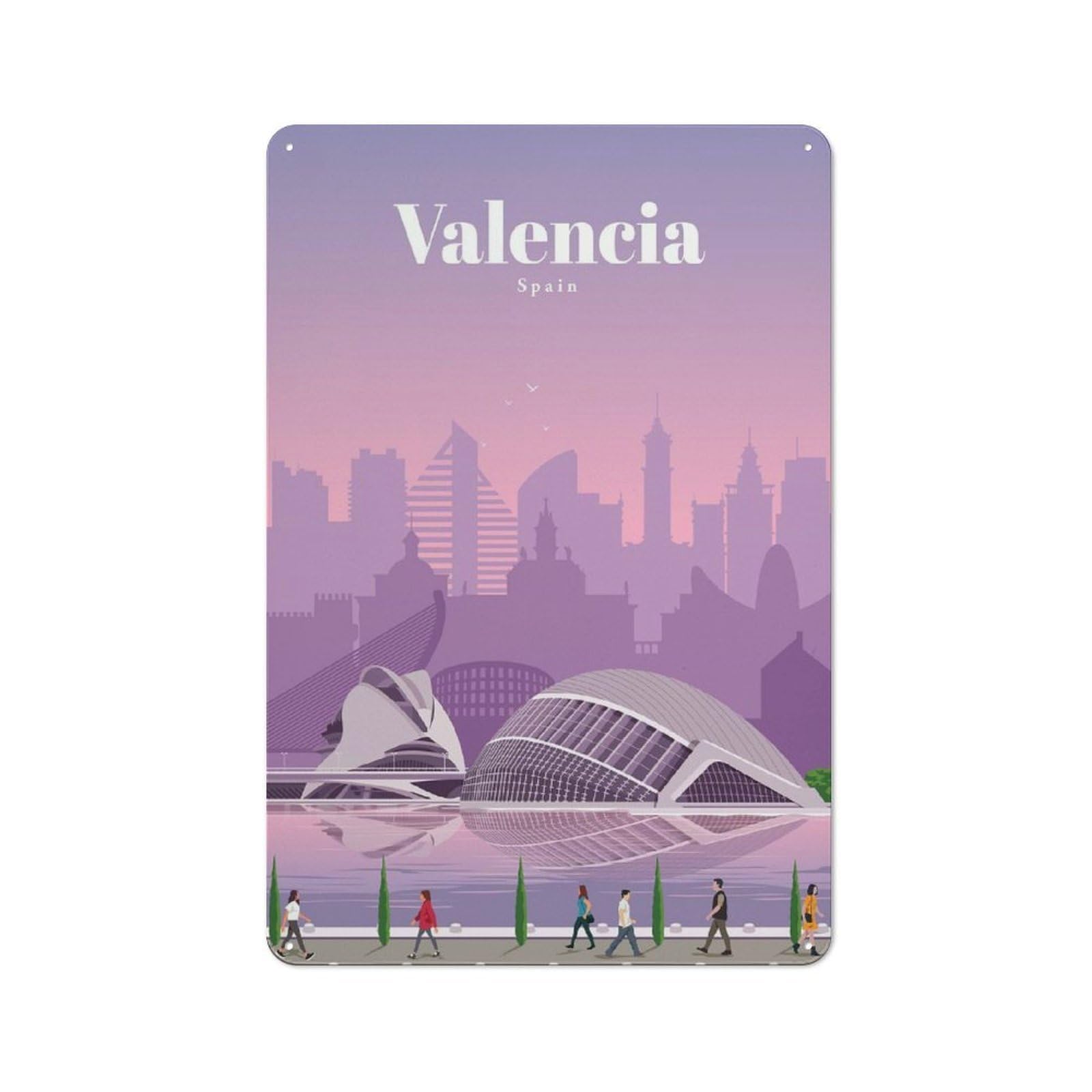 Junmoney Travel To Valencia Garage Metal Sign 30X20cm, Retro Workshop Wall Decor For Tool Room, Garage, Studio Or Home Bar