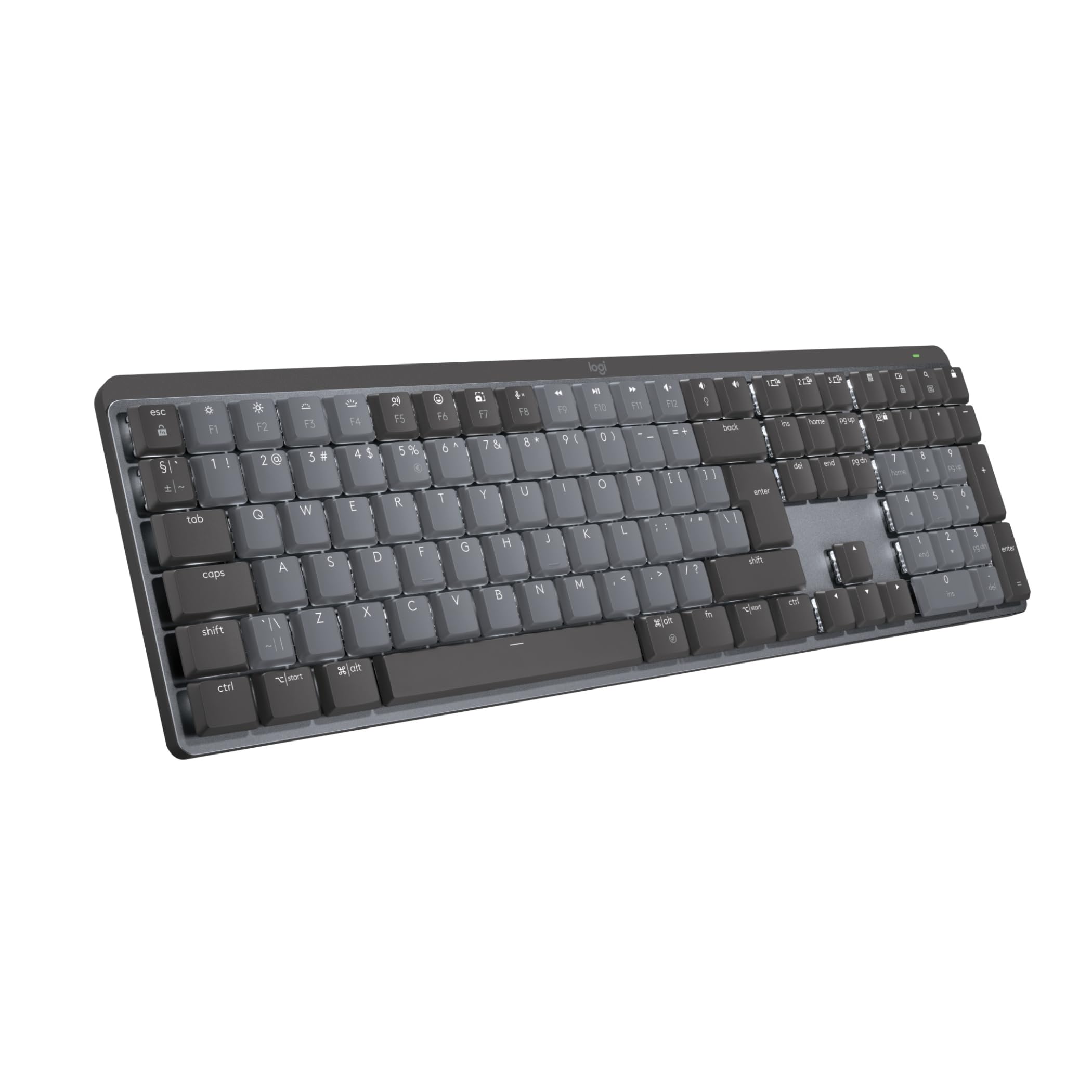 Logitech MX Mechanische kabellose beleuchtete Performance-Tastatur | Leise Tasten, Hintergrundbeleuchtung, Bluetooth, USB-C, Win/Mac/Linux/iOS/Android, Metall, US QWERTY - Grau