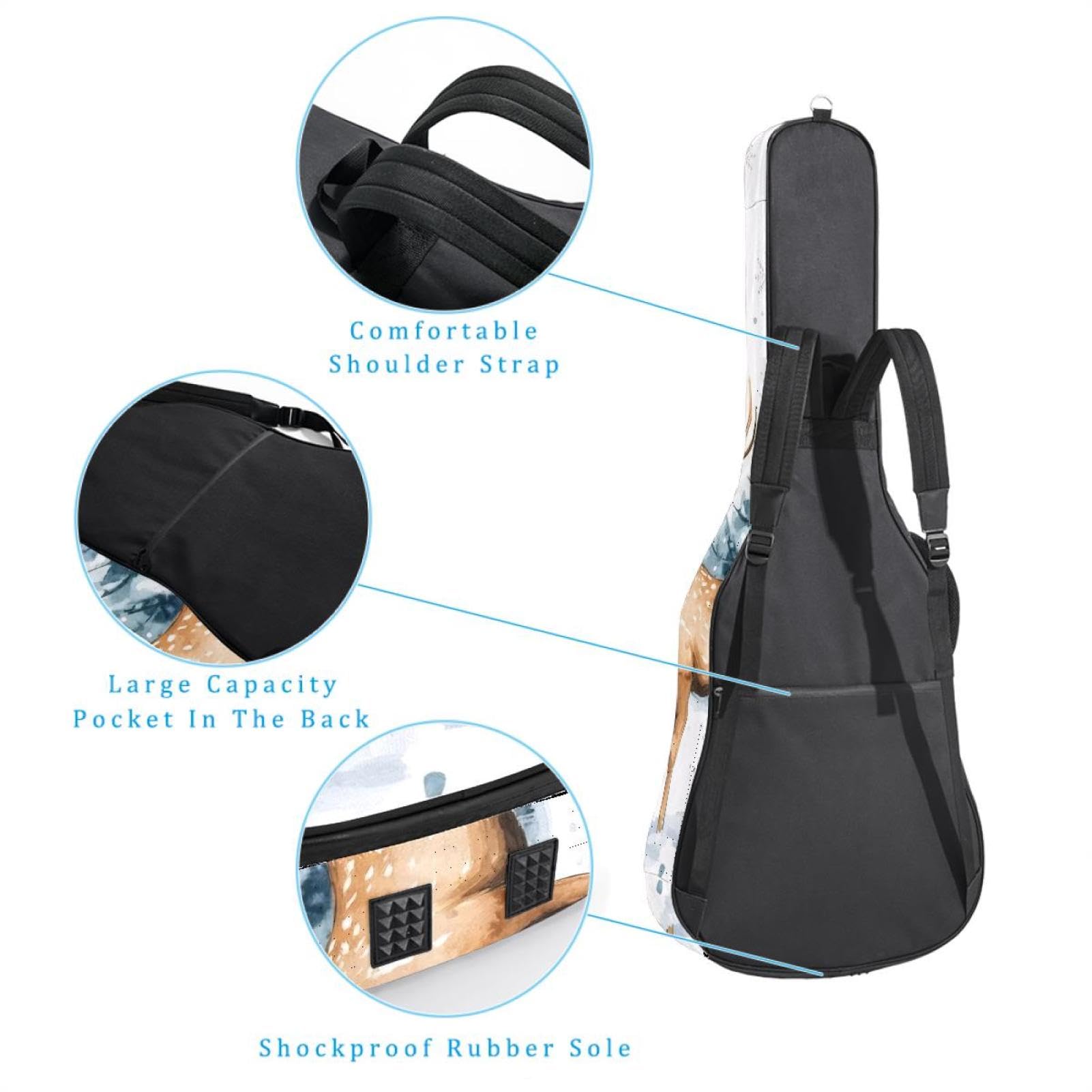 Bolsa de guitarra de tamaño completo, funda de transporte para guitarra de 40, 41 y 42 pulgadas, para bajo eléctrico, guitarra clásica, acuarela, invierno, nieve, Navidad, naturaleza, Multicolor 03,