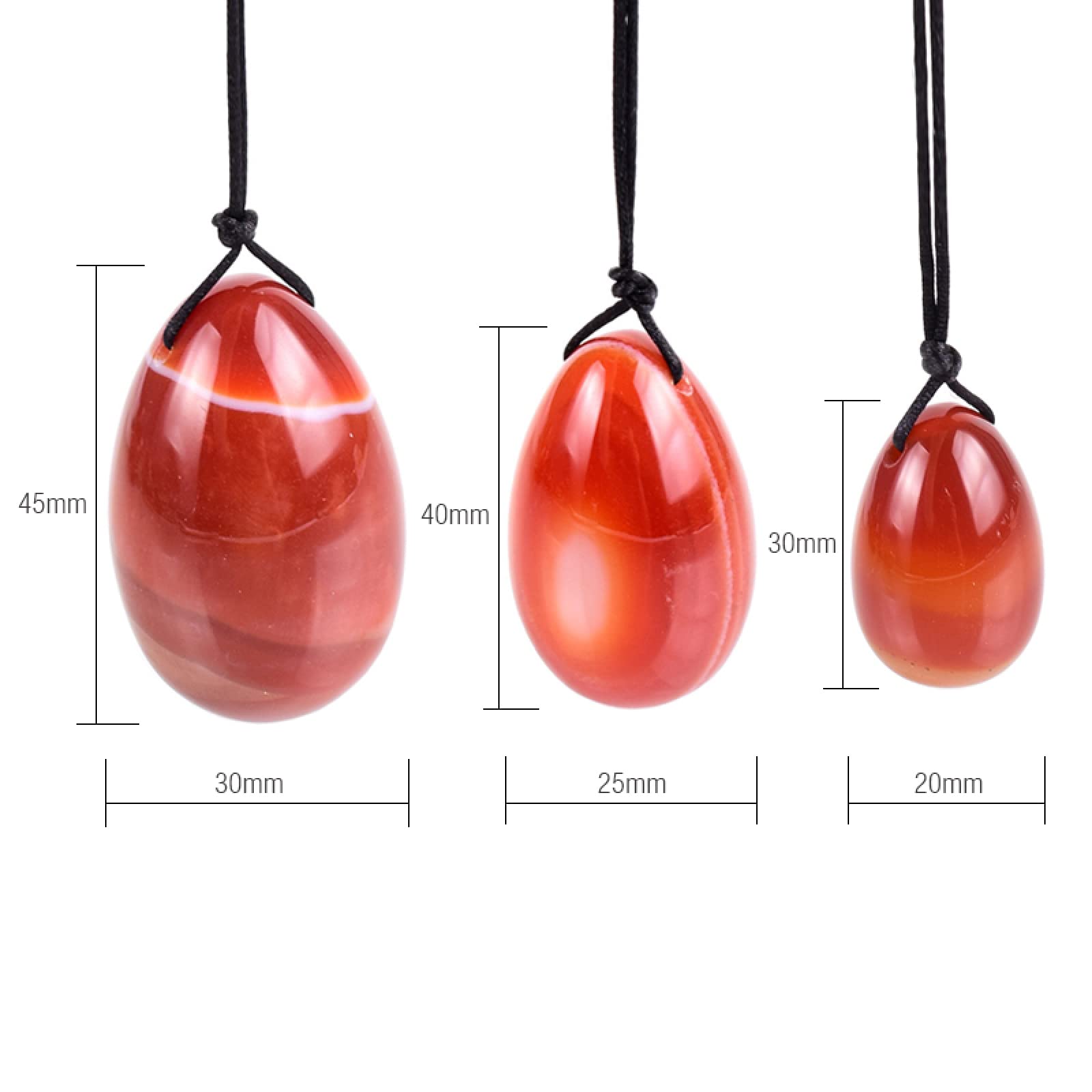 3Pcs Natural Carnalian Yoni Egg Set Femmes Kegel Exercice, 3 œufs avec boîte