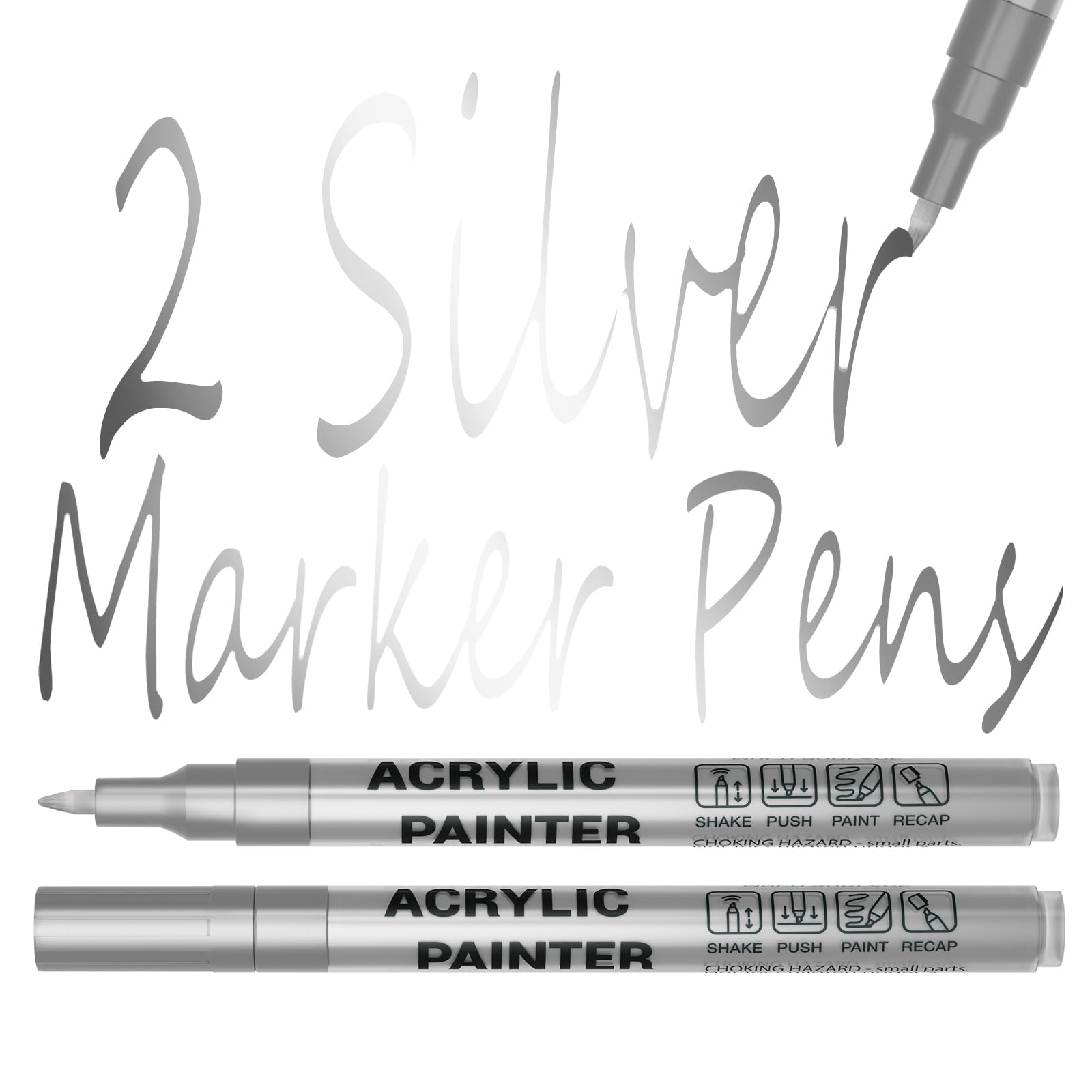 Alitastro Acrylic Paint Pens Waterproof Markers 2 Silver Permanent Marker Pens Acrylic Pens for Rock Painting Glass Stone Ceramic Metal Fabric Pebble Painting pens Craft Supplies