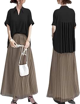 プリーツロングシャツ パンツセット Amazon.co.jp: レディース パンツスーツ シャツ ワイドパンツ