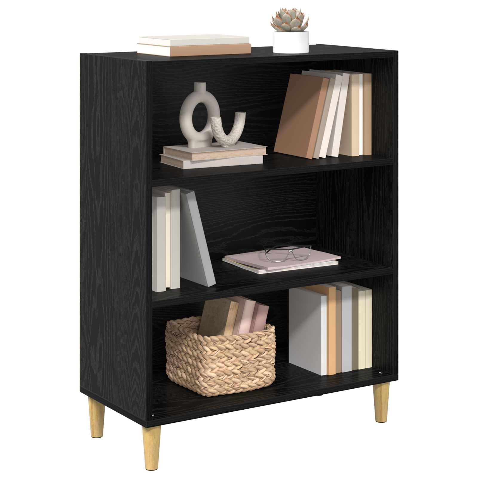 Aparador de madera de roble negro, 69,5 x 32,5 x 90 cm | Independiente con parte trasera acabada, muchos estantes, superficie resistente a las manchas, fácil de limpiar
