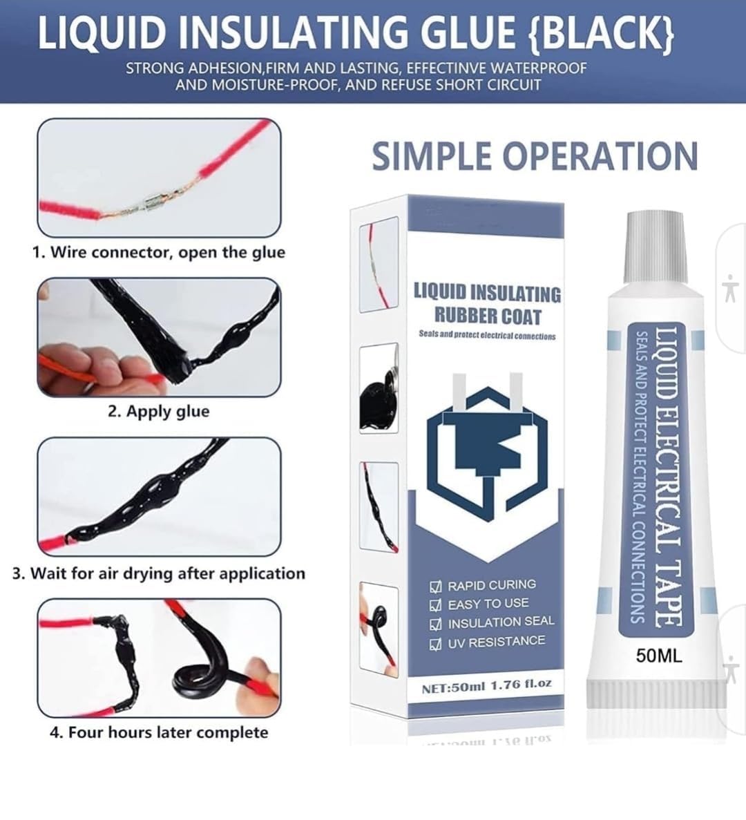 1-Pack Liquid Electrical Tape, 30ml Waterproof Insulating Tube for Electrical Wire and Cable Repair, Versatile Application, Easy to Apply Strong Adhesion Heat and Cold Resistant