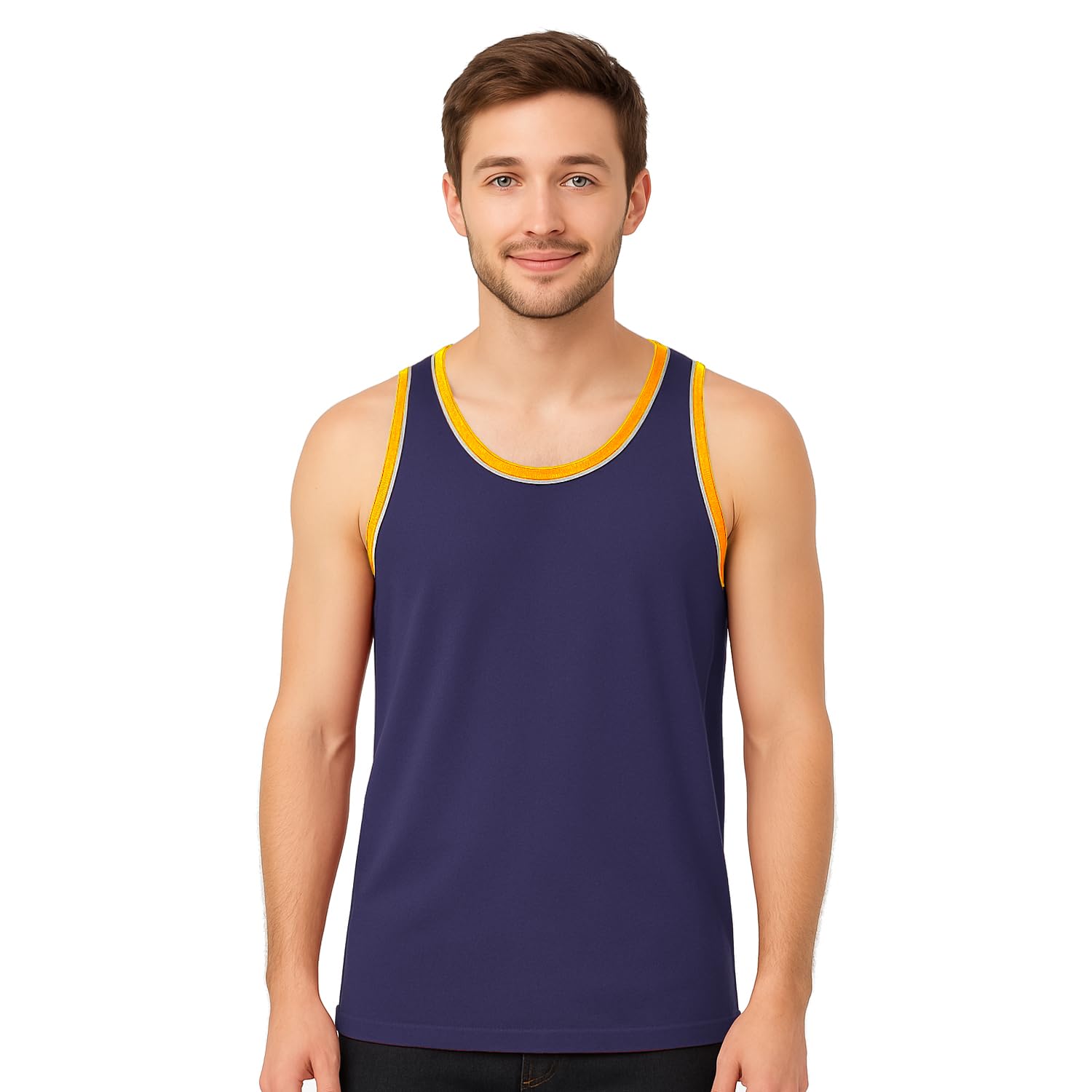 Nikaro Men's Navy Cotton Gym Vest Racer Back Tank Top Sleeveless Muscle Training Workout Top Uk (4Xl)