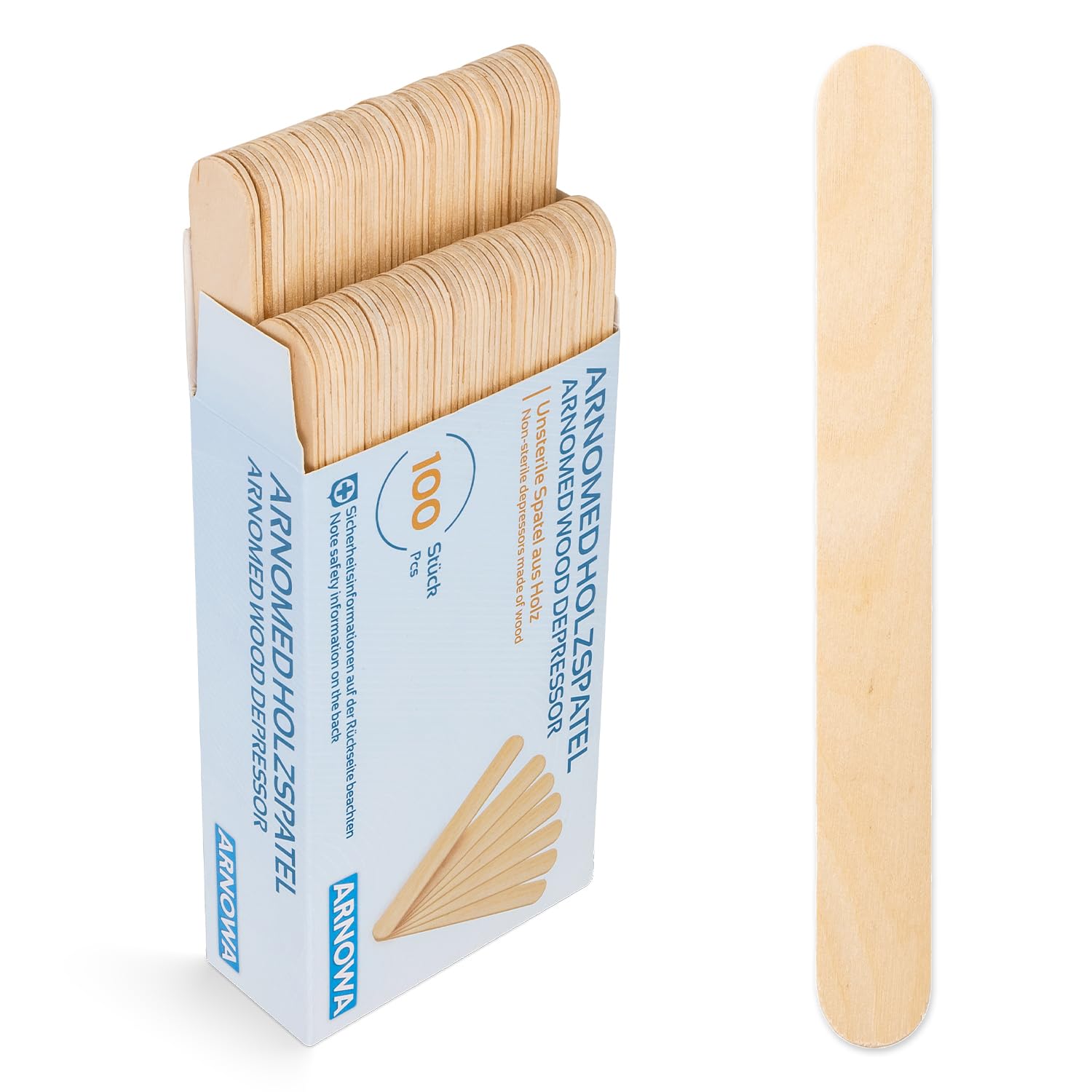 100x ARNOMED® Holzspatel, Holzstäbchen für Eis, Basteln & Waxing, Einweg Holzstiele, Eisstiele, Zungenspatel, Bastelholzstäbchen, Wooden Sticks, Mundspatel, Rührstäbchen aus Holz