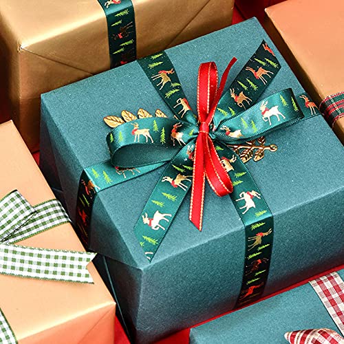 10yd Kerst Lint voor Geschenken Grosgrain Satijnen Stof Lint Set voor Xmas Cadeaupapier, Haarelastiekjes Maken, Craft… - Image 5