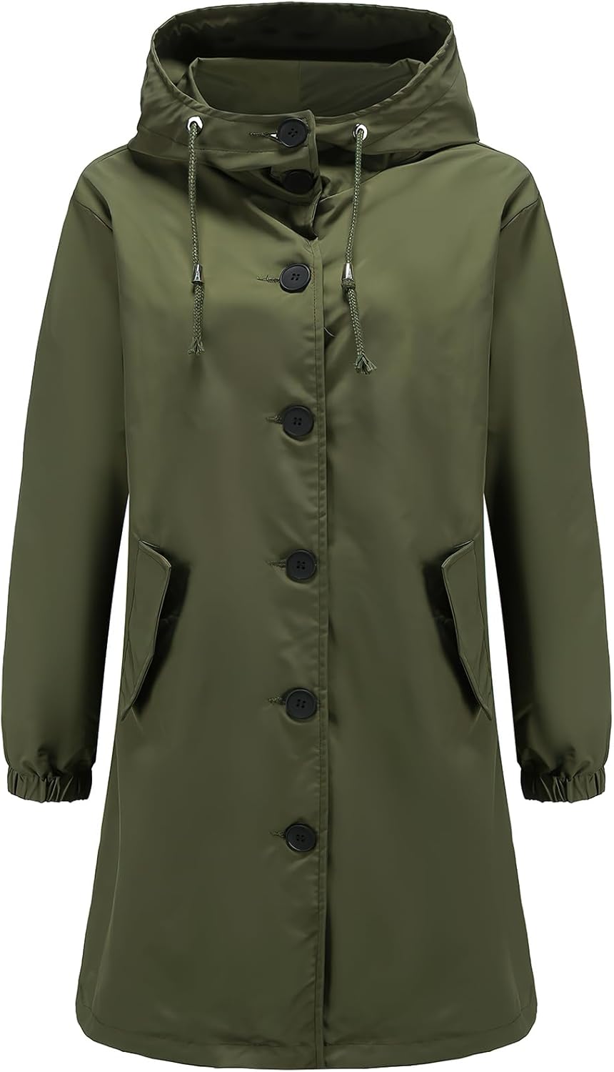 ebossy Women's Oversized Hooded Trench Coat Button Down Anti-water Windproof Long Rain Jacket Anoraks