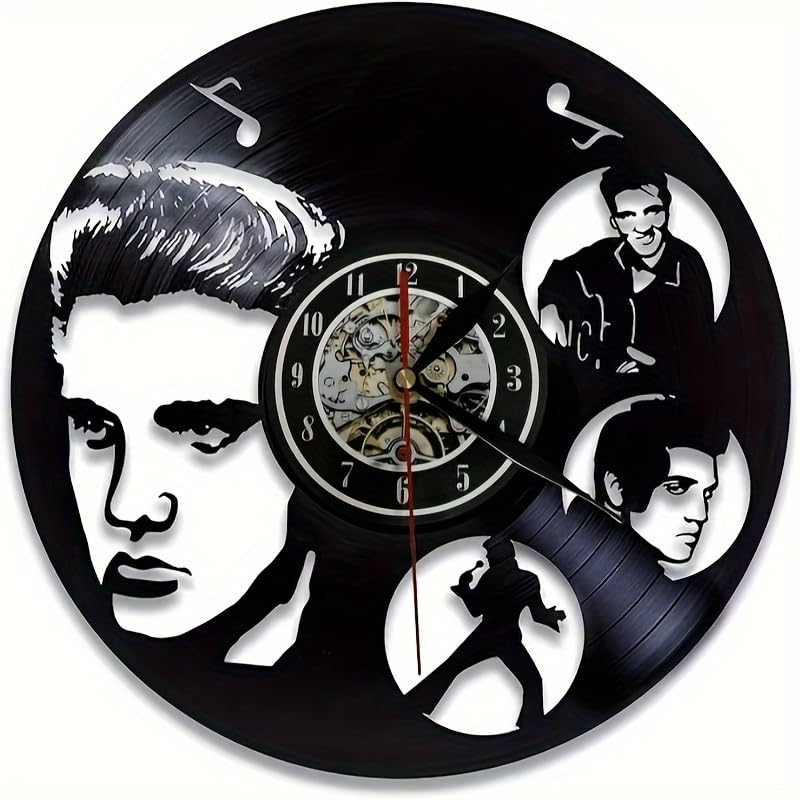 Vinyl Record Wall Clock, Black, Music Theme Design, 12-Hour Display, Decorative Art Clock for Home