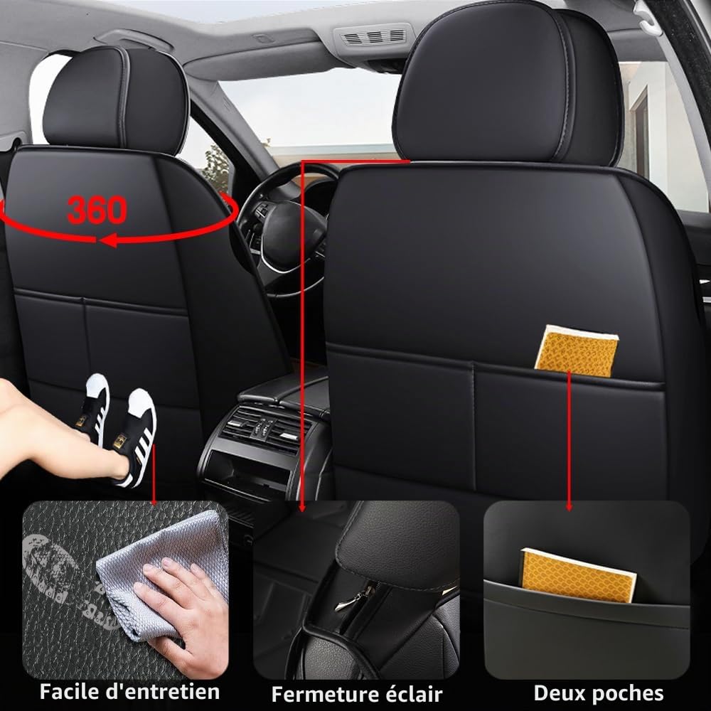 Lot de 2 housses de siège de voiture pour Ford Edge Fiesta Fiesta Van Focus C-max Grand C-max Ka Ka+ Plus Kuga Mondeo Mustang Puma S-max en cuir synthétique antidérapant et résistant à l'usure