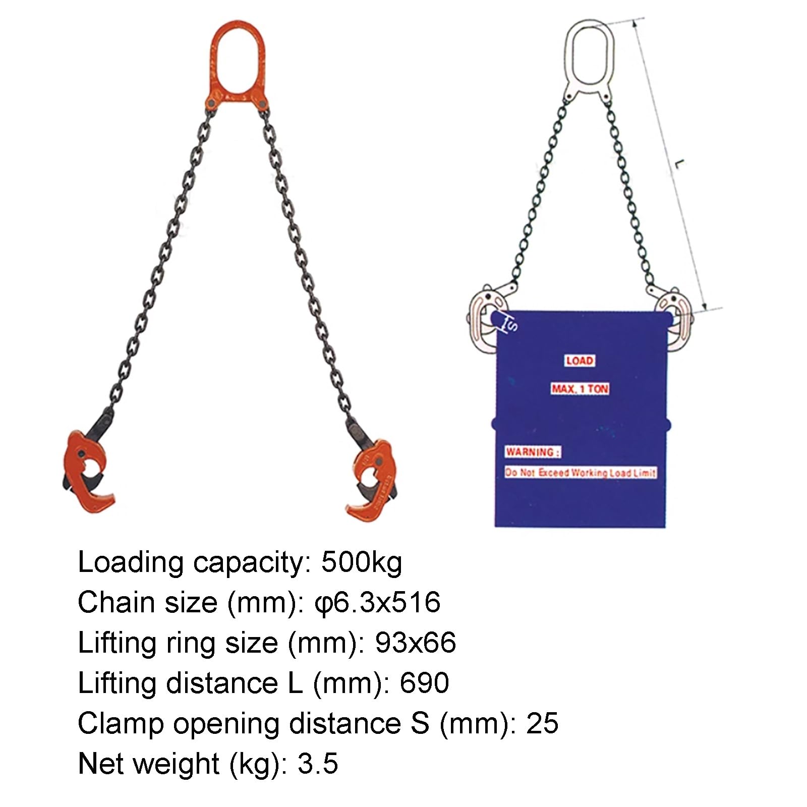 Gtzly Ketten-Fassheber, Geeignet for Heben von 30 und 55 Gallonen Kunststoff-/MetallfäSsern, Fasshub 1100 Lbs TragfäHigkeit, Hebering Sind for KräNe Geeignet