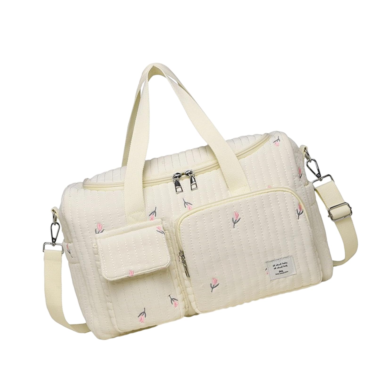 Bolsa de almacenamiento con patrón bordado para pañales para mamá, bolsa cruzada con múltiples compartimentos, gran capacidad de transporte