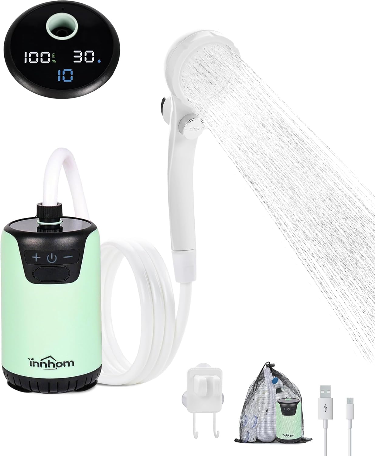 Amazon | innhom ポータブルシャワー アウトドア 8000mAh 二つ出水