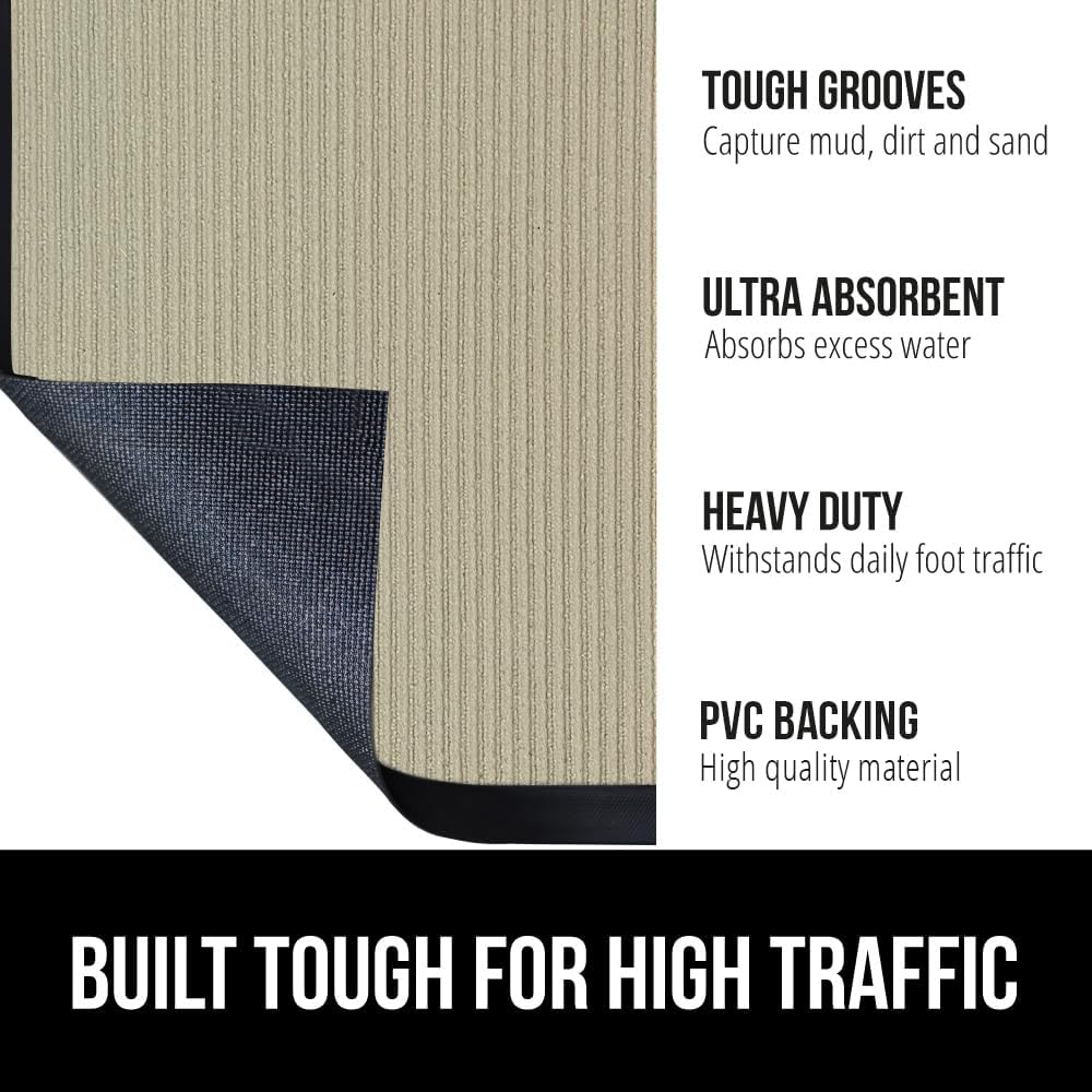 gorilla grip waterproof traffic guard door mat, 60x36, heavy duty entryway mats, strong backing commercial utility rugs for office hallway, garage floor and home, low profile carpet runner, beige beige 60" x 36" 1