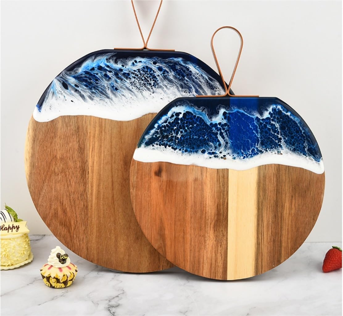 Tabla de Corte Profesional Tabla de Cortar de Madera con Mango, Tabla de Cortar Decorativa, Tabla de Servir de Madera para Pizza, Queso, Carne y Fruta Resistente y Antideslizante(30 * 38cm)